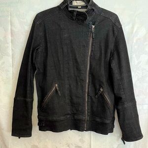 Max Studio Women’s Denim Moto Jacket Sz XS Black Loose fit